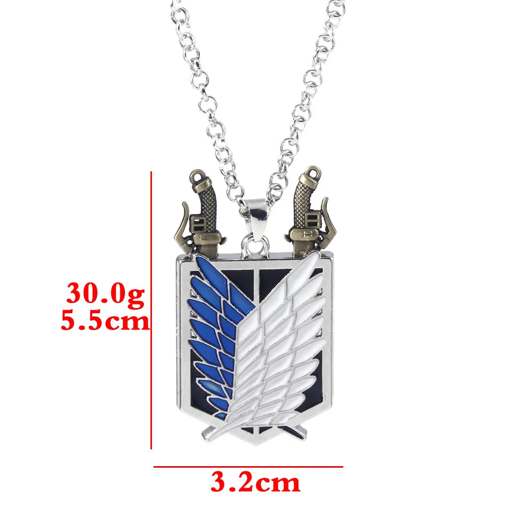 Collier Attack on Titan en Alliage de Zinc | Collier pendentif et épées détachable, avec le symbole des Ailes de la Liberté de Attack on Titan. Un accessoire de mode parfait pour les fans, adapté aux hommes et aux femmes