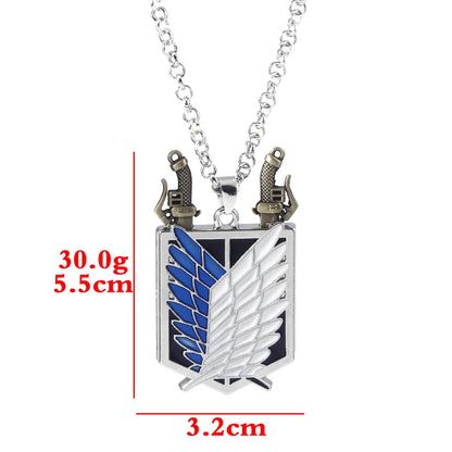 Collier Attack on Titan en Alliage de Zinc | Collier pendentif et épées détachable, avec le symbole des Ailes de la Liberté de Attack on Titan. Un accessoire de mode parfait pour les fans, adapté aux hommes et aux femmes