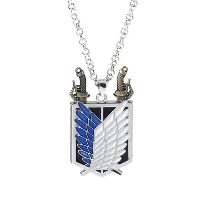 Collier Attack on Titan en Alliage de Zinc | Collier pendentif et épées détachable, avec le symbole des Ailes de la Liberté de Attack on Titan. Un accessoire de mode parfait pour les fans, adapté aux hommes et aux femmes