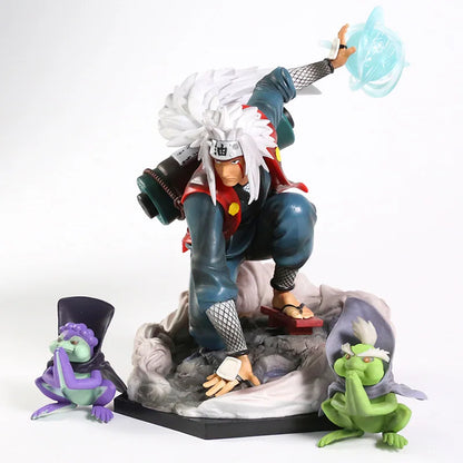 20cm Figurine Collector | Jiraiya avec Shima et Fukasaku modèle détaillé du Sannin légendaire et de ses deux compagnons crapauds. Parfait pour les fans de Naruto et les collectionneurs