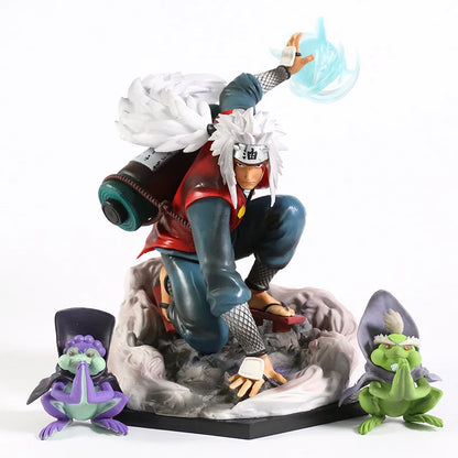 20cm Figurine Collector | Jiraiya avec Shima et Fukasaku modèle détaillé du Sannin légendaire et de ses deux compagnons crapauds. Parfait pour les fans de Naruto et les collectionneurs