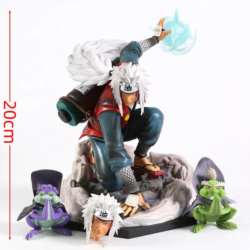 20cm Figurine Collector | Jiraiya avec Shima et Fukasaku modèle détaillé du Sannin légendaire et de ses deux compagnons crapauds. Parfait pour les fans de Naruto et les collectionneurs