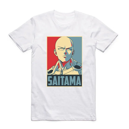 T-shirt en coton pour hommes et femmes. Impression du personnage Saitama de One Punch Man avec des designs uniques. Parfait pour l'été, avec un col rond et des manches courtes