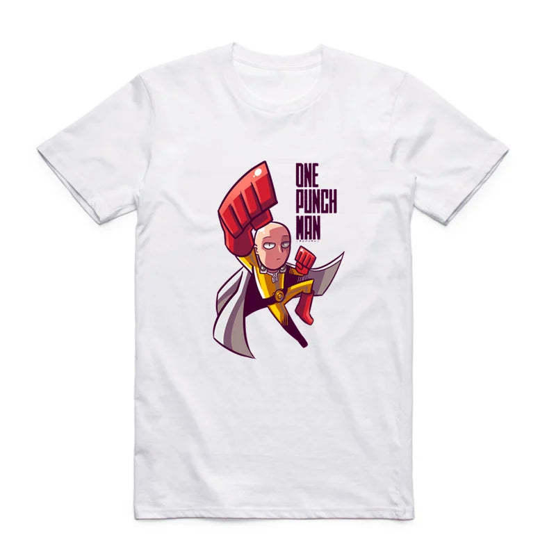 T-shirt en coton pour hommes et femmes. Impression du personnage Saitama de One Punch Man avec des designs uniques. Parfait pour l'été, avec un col rond et des manches courtes