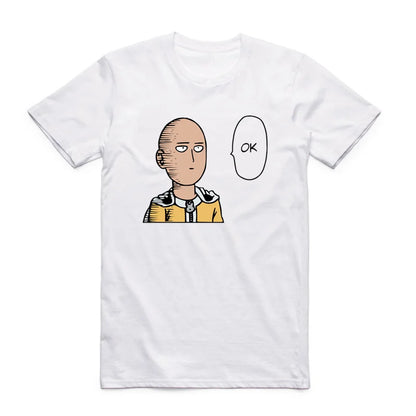 T-shirt en coton pour hommes et femmes. Impression du personnage Saitama de One Punch Man avec des designs uniques. Parfait pour l'été, avec un col rond et des manches courtes