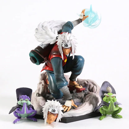 20cm Figurine Collector | Jiraiya avec Shima et Fukasaku modèle détaillé du Sannin légendaire et de ses deux compagnons crapauds. Parfait pour les fans de Naruto et les collectionneurs