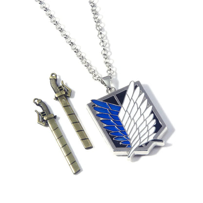 Collier Attack on Titan en Alliage de Zinc | Collier pendentif et épées détachable, avec le symbole des Ailes de la Liberté de Attack on Titan. Un accessoire de mode parfait pour les fans, adapté aux hommes et aux femmes