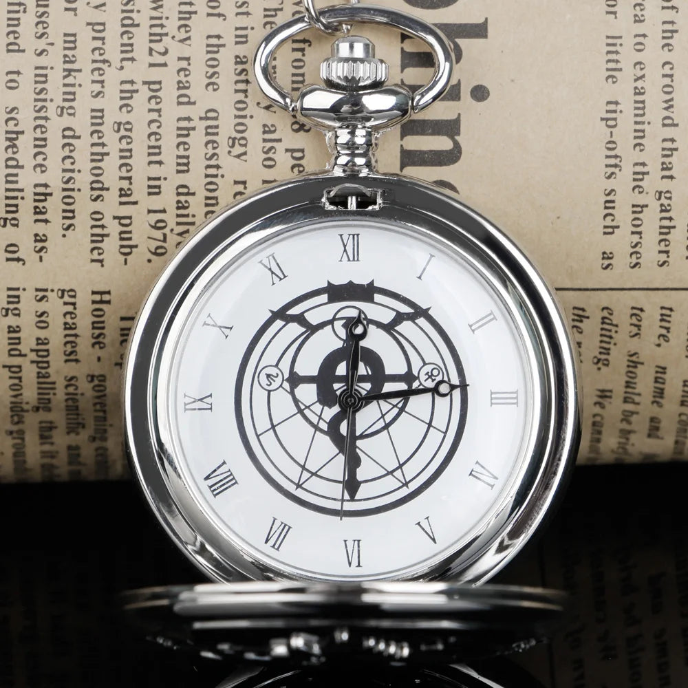 Réplica de alta calidad del reloj de bolsillo Fullmetal Alchemist. Accesorio de cosplay con caja, perfecto para fans del anime.