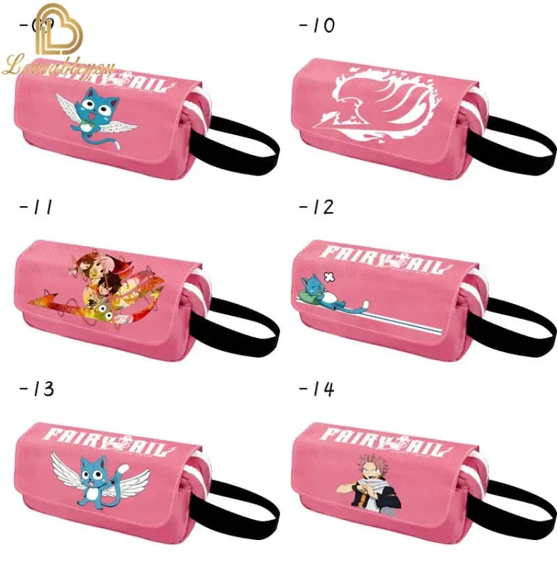 Fairy Tail Large Capacity Pencil Case Canvas School Pen Case Zipper Double Layered Supplies Box Pouch Stationery Toys Gift