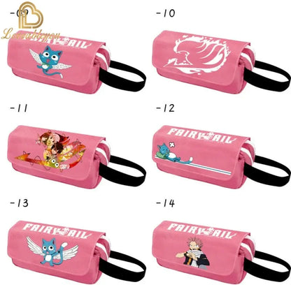 Fairy Tail Large Capacity Pencil Case Canvas School Pen Case Zipper Double Layered Supplies Box Pouch Stationery Toys Gift