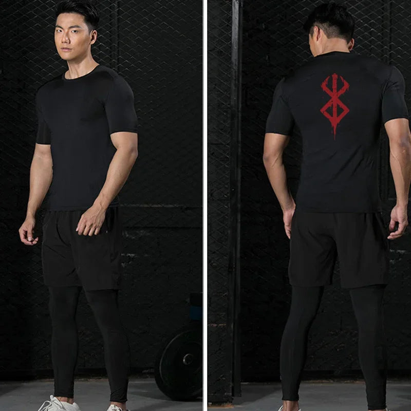 T-shirt de compression Berserk pour homme | Imprimé 3D du symbole de Berserk, maillot respirant à séchage rapide, parfait pour le sport et le fitness