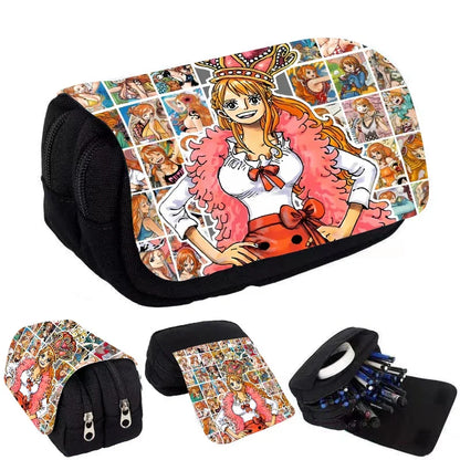 20*12*9cm Trousse Double Compartiment à Rabat | One Piece Luffy, Zoro, Chopper. Idéal pour enfants, fournitures scolaires, cadeau de papeterie