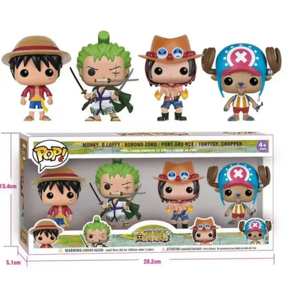 Lot de 4 Figurines POP | One Piece ensemble de 4 figurines incluant des personnages emblématiques de One Piece. Idéal pour les collectionneurs et comme cadeau pour les fans d'anime