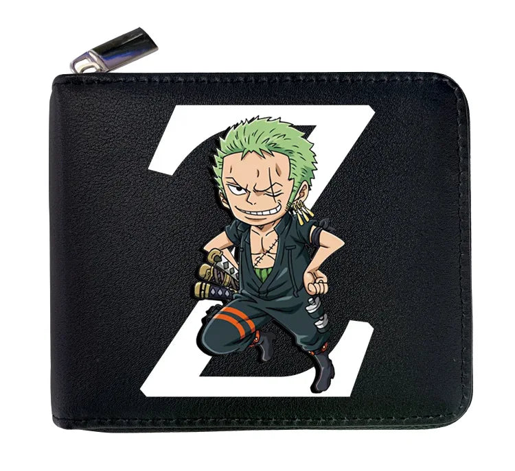 12*10cm Portefeuille en Cuir à Fermeture Zip One Piece. Ce portefeuille en cuir arbore les initiales des personnages emblématiques de One Piece, alliant style et fonctionnalité