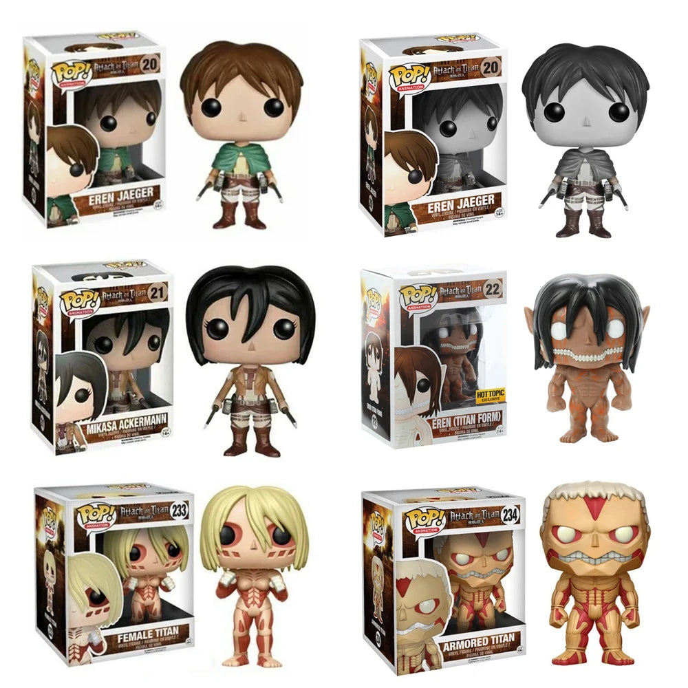 Funko Pop Attack on Titan | Figurines Funko Pop Attack on Titan en version vinyl de collection. Ces figurines détaillées sont parfaites pour les fans de l'anime, idéales pour ajouter à votre collection ou comme cadeaux pour les amateurs d'Attack on Titan