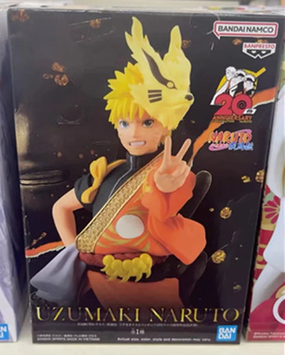 16cm Figurine Bandai Banpresto (édition limitée Naruto 20th Anniversary Clothing) | Figurines représentant Uchiha Sasuke et Uzumaki Naruto, célébrant le 20e anniversaire de Naruto Shippûden. Modèles détaillés, parfaits pour les fans et les collectionneurs