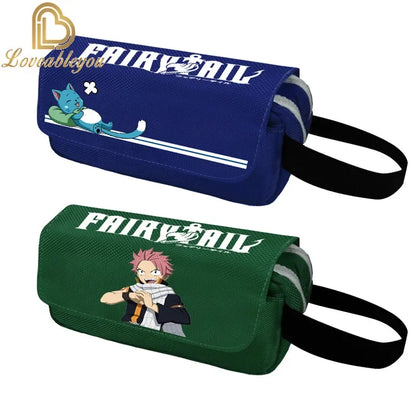 Fairy Tail Large Capacity Pencil Case Canvas School Pen Case Zipper Double Layered Supplies Box Pouch Stationery Toys Gift