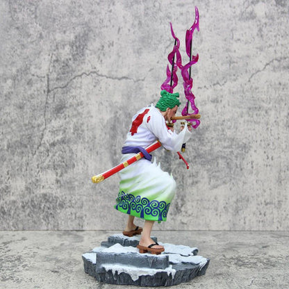 Figura de una pieza de 31 cm | Roronoa Zoro en plena acción con su Santôryû (estilo de tres espadas). Una incorporación impresionante para cualquier colección de One Piece, que captura el poder y la determinación del famoso espadachín. 