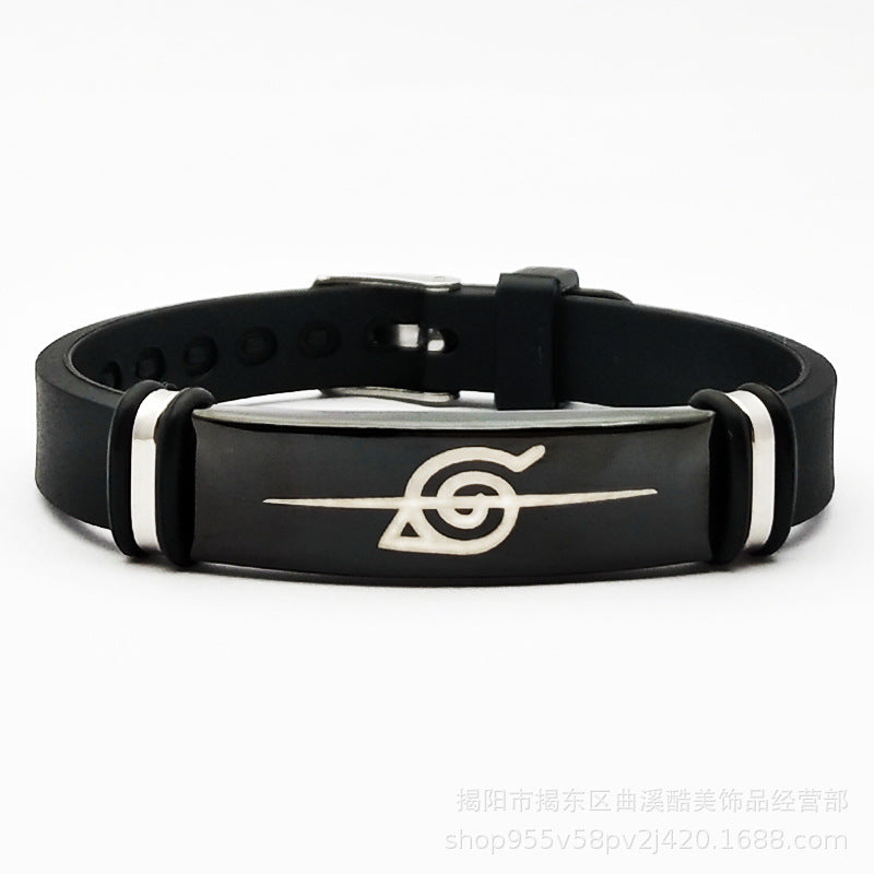 Bracelet en silicone Naruto avec bande en métal gravé : accessoire élégant et personnalisé, parfait pour ajouter une touche unique à votre style