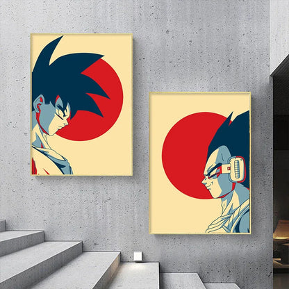 Poster classique Dragon Ball Z avec Vegeta et Goku. Impression sur toile vintage, parfait pour une décoration esthétique et pour offrir en cadeau