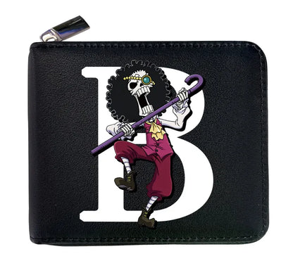 12*10cm Portefeuille en Cuir à Fermeture Zip One Piece. Ce portefeuille en cuir arbore les initiales des personnages emblématiques de One Piece, alliant style et fonctionnalité