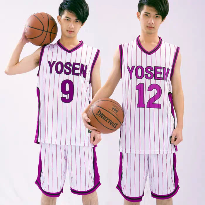 Kuroko no Basket Cosplay | Uniforme escolar de Yosen: conjunto de camisetas número 9 o número 12 de Murasakibara Atsushi y Tatsuya Himuro. Incluye camiseta deportiva y pantalón corto. Perfecto para cosplay, fanáticos del anime o actividades deportivas.