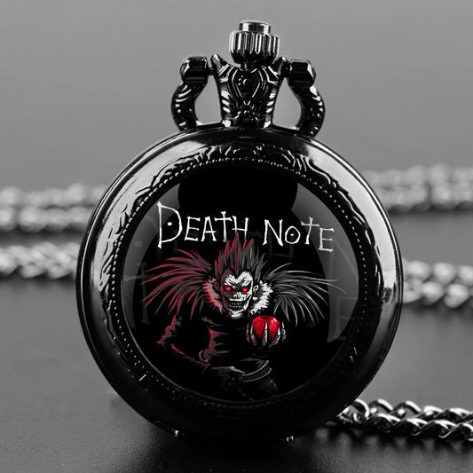 Montre à quartz Death Note avec design de Ryuk sous un dôme en verre. Parfait comme pendentif sur chaîne, idéal comme cadeau pour les fans de Death Note