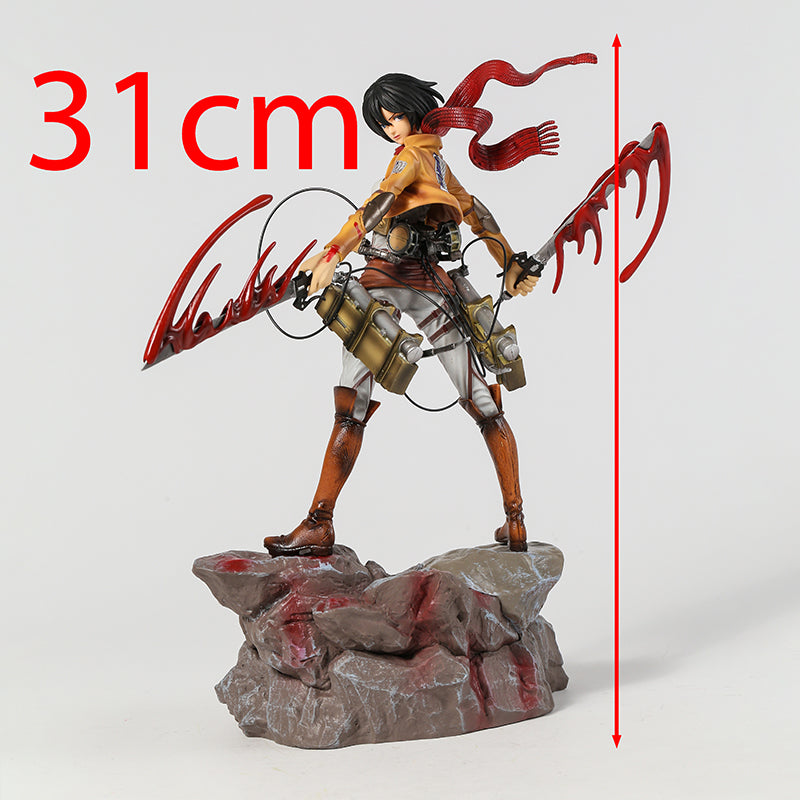 31-36cm Figurine Attack on Titan | Figurine représentant Levi & Mikasa Ackerman de l'anime Attack on Titan. Modèle idéal pour les fans et collectionneurs, parfait pour la décoration ou comme cadeau