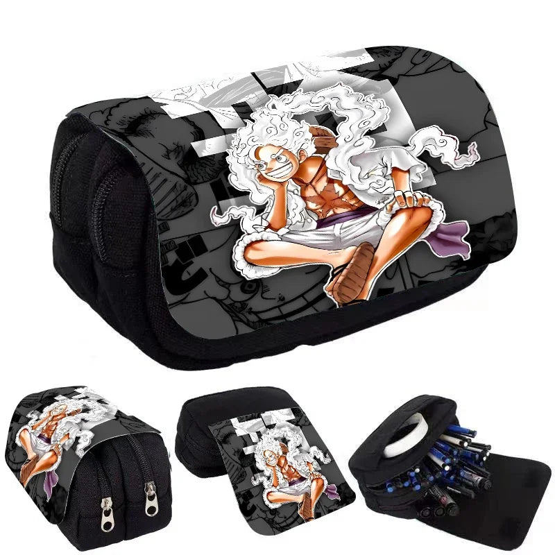 20*12*9cm Trousse Double Compartiment à Rabat | One Piece Luffy, Zoro, Chopper. Idéal pour enfants, fournitures scolaires, cadeau de papeterie