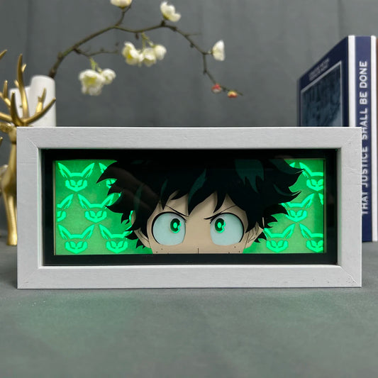 Cadre Lumineux LED 3D MY HERO ACADEMIA représentant Izuku Midoriya, découpe en papier, parfaite pour la décoration de chambre ou comme cadeau d'anniversaire pour les fans de l'anime