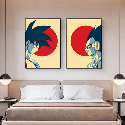 Poster classique Dragon Ball Z avec Vegeta et Goku. Impression sur toile vintage, parfait pour une décoration esthétique et pour offrir en cadeau