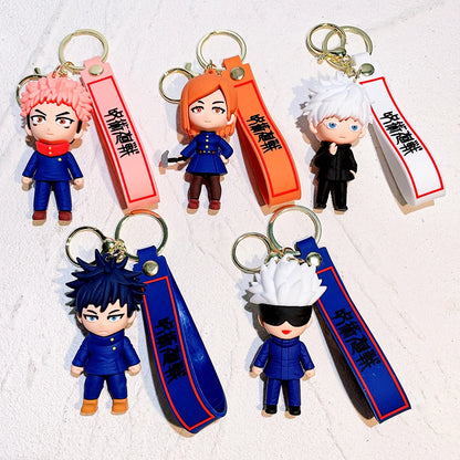 Porte-clés kawaii inspiré de Jujutsu Kaisen représentant Gojo, Yuji, Megumi, Nobara. Parfait pour accrocher à votre sac ou comme porte-clés décoratif