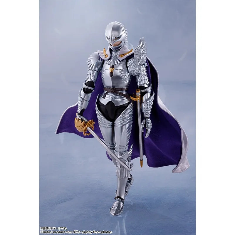 16cm BERSERK Figure | Genuine BANDAI SHF figure of Griffith and his white horse, with interchangeable parts. Ideal for collectors and anime fans. A perfect gift for children and adults