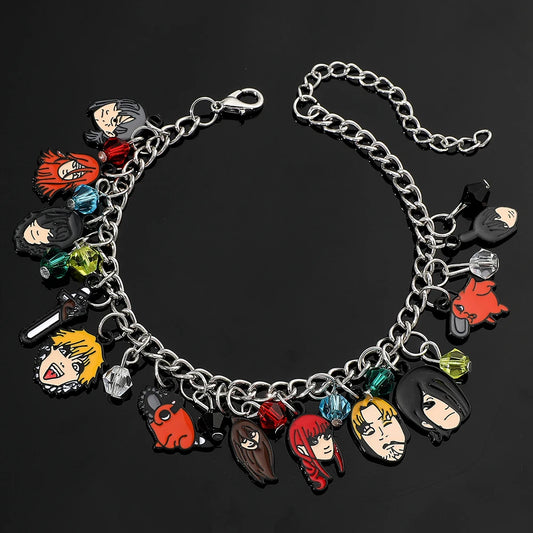 Bracelet Chainsaw Man | Bracelet à breloques avec pendentifs des personnages de Chainsaw Man. Parfait pour les fans de l'anime, cet accessoire stylé est un excellent cadeau pour hommes. Idéal pour compléter une tenue avec une touche d’anime