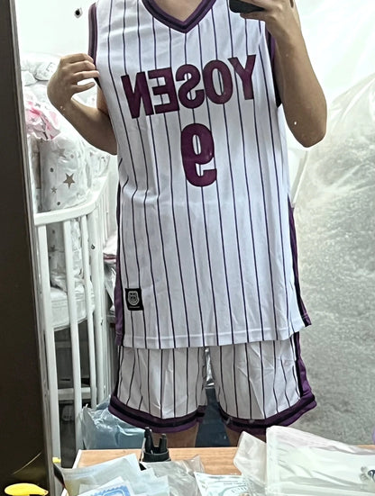 Kuroko no Basket Cosplay | Uniforme escolar de Yosen: conjunto de camisetas número 9 o número 12 de Murasakibara Atsushi y Tatsuya Himuro. Incluye camiseta deportiva y pantalón corto. Perfecto para cosplay, fanáticos del anime o actividades deportivas.