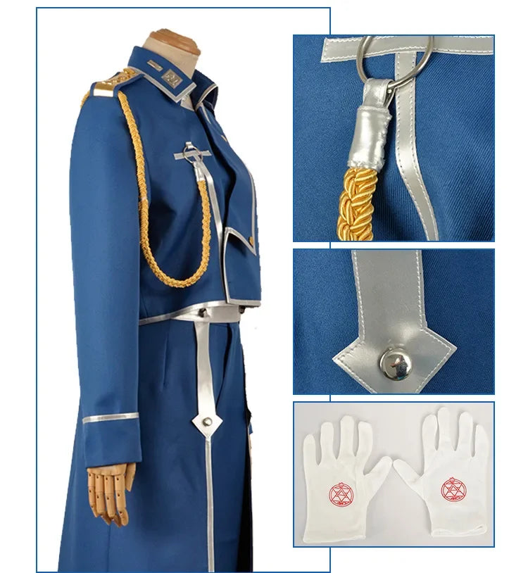 Roy Mustang complete military uniform with jacket, pants and apron. Perfect for cosplay or events