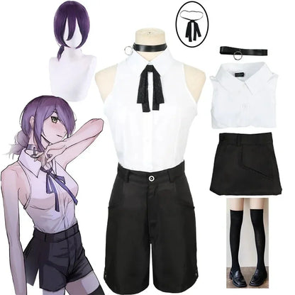 Cosplay del hombre motosierra | Conjunto de cosplay completo inspirado en Reze, que incluye camisa, corbata corta y peluca. Perfecto para Halloween, eventos de cosplay o fanáticos del anime. Estilo fiel y detallado para una inmersión total