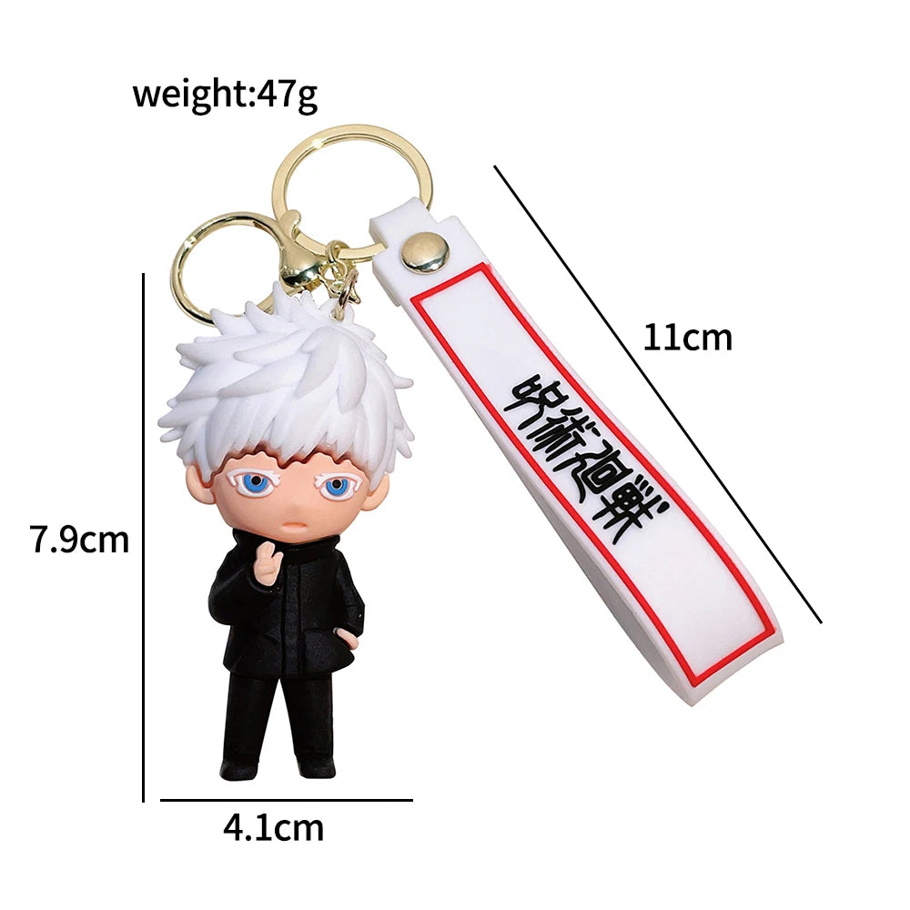 Porte-clés kawaii inspiré de Jujutsu Kaisen représentant Gojo, Yuji, Megumi, Nobara. Parfait pour accrocher à votre sac ou comme porte-clés décoratif