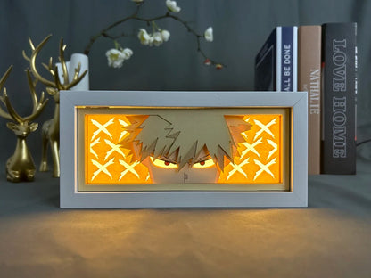 Cadre Lumineux LED 3D MY HERO ACADEMIA représentant Katsuki Bakugo, découpe en papier, parfaite pour la décoration de chambre ou comme cadeau d'anniversaire pour les fans de l'anime