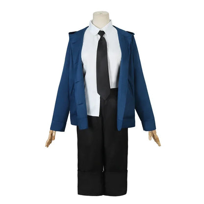 Disfraz de Power Cosplay - Hombre motosierra | Incluye una peluca, una chaqueta azul, pantalones y cuernos para recrear el aspecto icónico de Power. Perfecto para Halloween, cosplay o eventos temáticos para mujeres y niñas fanáticos del anime.