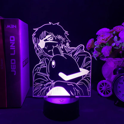 Lámpara de noche LED 3D con figura acrílica del Hombre Motosierra. Función táctil, LED de colores. Perfecta para decorar una habitación con una original luz 3D