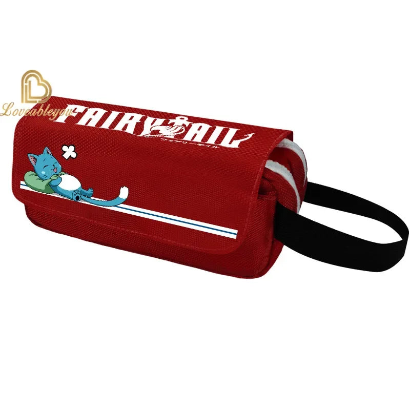 Fairy Tail Large Capacity Pencil Case Canvas School Pen Case Zipper Double Layered Supplies Box Pouch Stationery Toys Gift