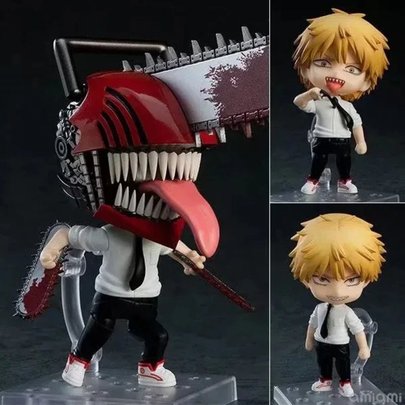 Figura de hombre motosierra versión Q de 10 cm | Figura de acción con piezas intercambiables, en PVC, que representa a Denji y Pochita. Perfecto para decoración de escritorio y un gran regalo para los fanáticos del anime.