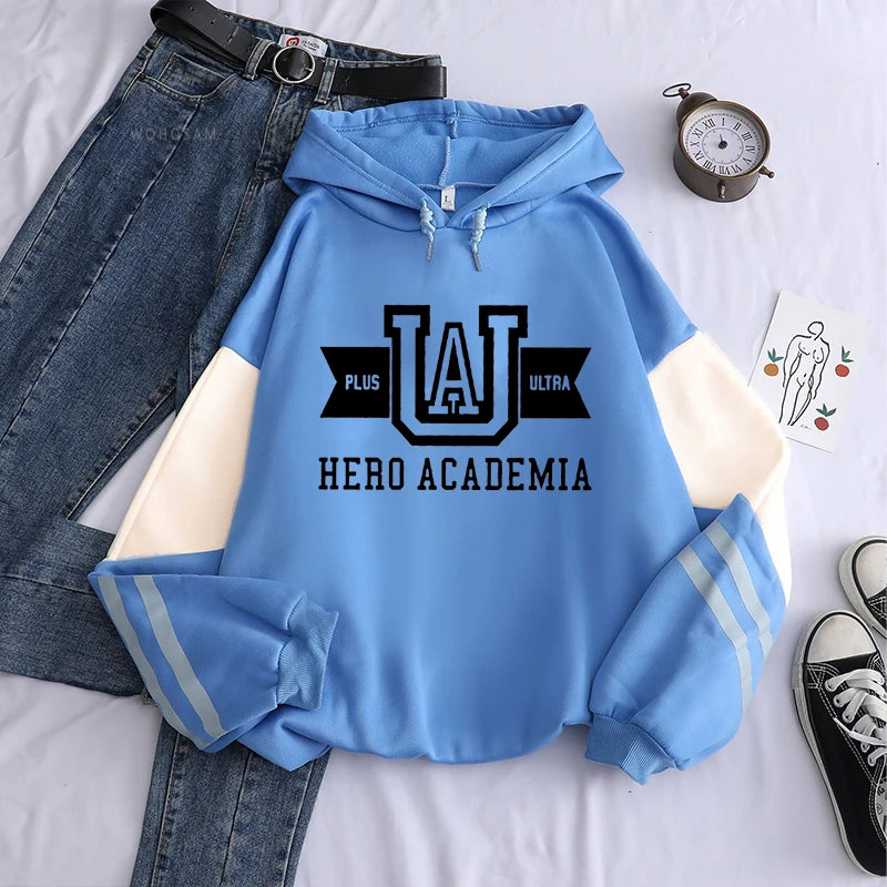 Sweat My Hero Academia | Sweat à capuche Harajuku UA, manches longues patchwork. Style streetwear pour hommes et femmes, parfait pour l’hiver