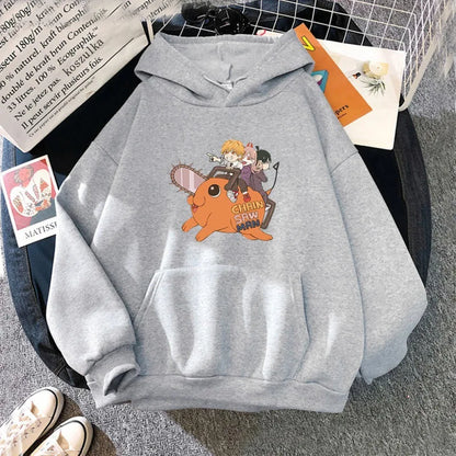 Sudadera casual con capucha para hombre y mujer, con estampado de Denji y Pochita de Chainsaw Man. Este moderno suéter Harajuku es perfecto para los fanáticos del anime y brinda comodidad y estilo para el uso diario.