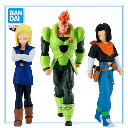 Figuras de 17-20cm de los Androides 16, 17 y 18 de Dragon Ball Z, de la colección Solid Edge Works. Modelos detallados de PVC, perfectos para aficionados y coleccionistas. Ideal como regalo o pieza de colección.