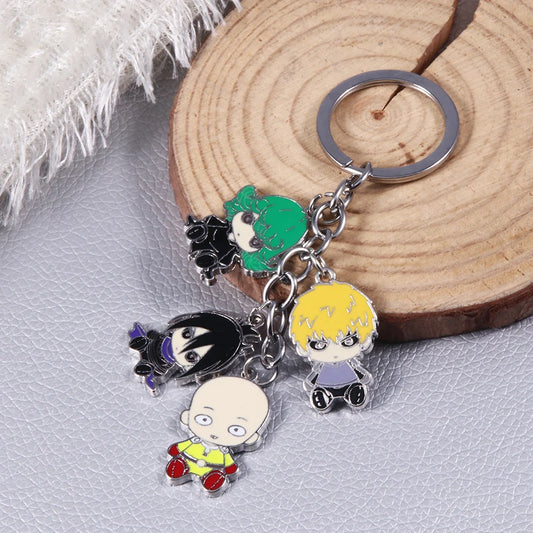 Porte-clés One Punch Man | Porte-clés en métal avec pendentifs de Saitama, Genos et des héros de class S. Idéal pour les fans, parfait pour personnaliser vos accessoires. Un cadeau pratique et stylé