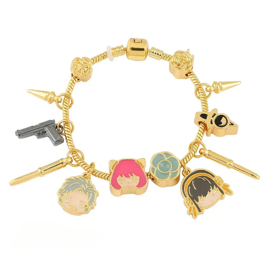 Bracelet SPY×FAMILY | Bracelet en alliage inspiré des personnages de Spy x Family : Yor, Anya et Twilight Forger. Avec des figurines cartoon mignonnes, ce bracelet est parfait pour les fans de l'anime et idéal comme accessoire de cosplay ou cadeau