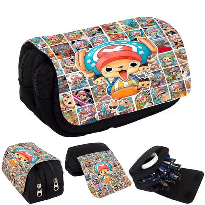 20*12*9cm Trousse Double Compartiment à Rabat | One Piece Luffy, Zoro, Chopper. Idéal pour enfants, fournitures scolaires, cadeau de papeterie