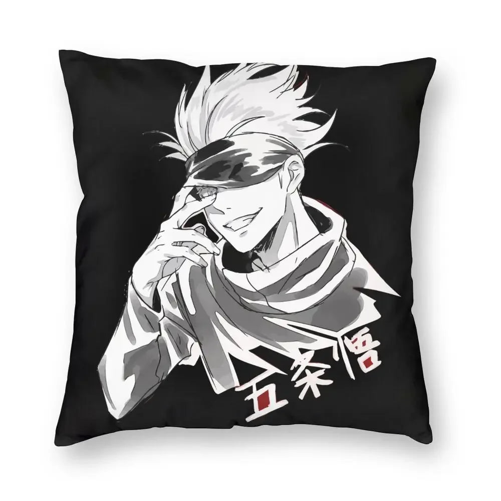 Jujutsu Kaisen Cushion Cover | Gojo Satoru Custom cushion cover with double-sided 3D printing of Gojo Satoru. Ideal for living room decoration, this cover brings a unique touch for anime and manga fans 